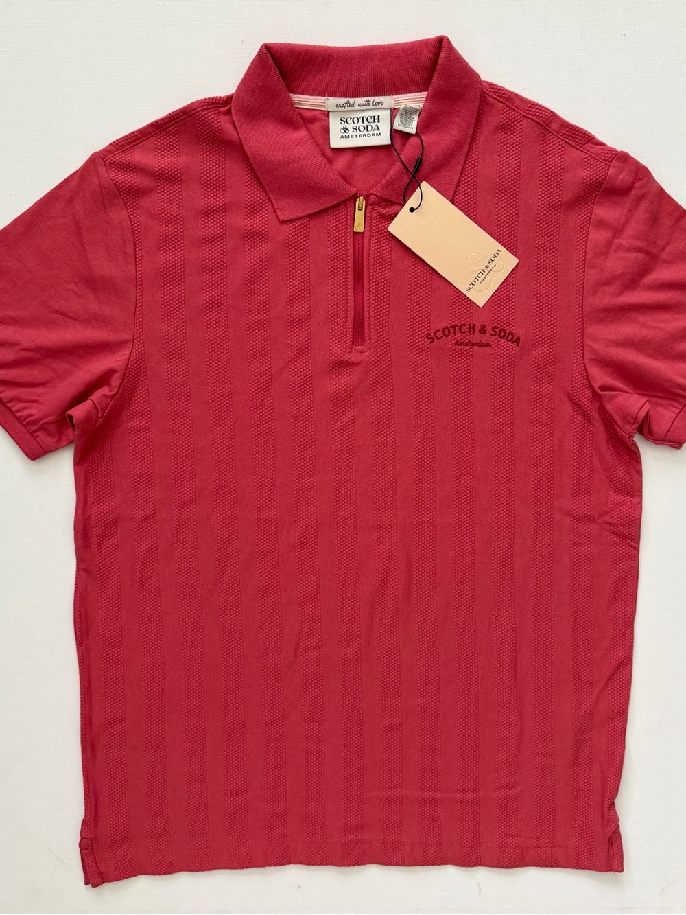 Scotch & Soda Men's Coral-Red Zip Polo Size M